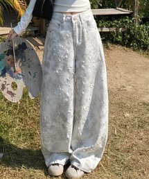 カットジャガードルーズワイドデニム