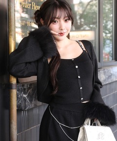 tanakadaisuke/タナカダイスケ】sheer sleeve random rib cardigan