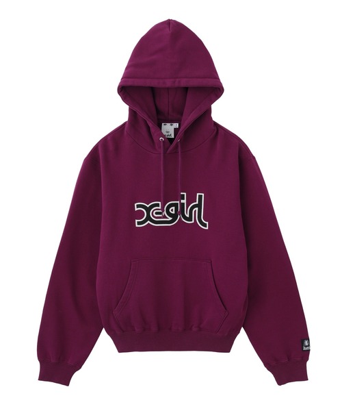 X-girl(エックスガール)の「MILLS LOGO LAYERED PATCH SWEAT HOODIE(パーカー・レディース・パープル/アッシュ/ブラック・S/M/L)」の3枚目の写真