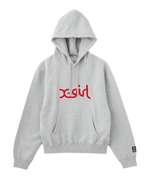 X-girl(エックスガール)の「MILLS LOGO LAYERED PATCH SWEAT HOODIE(パーカー・レディース・パープル/アッシュ/ブラック・S/M/L)」の7枚目の写真