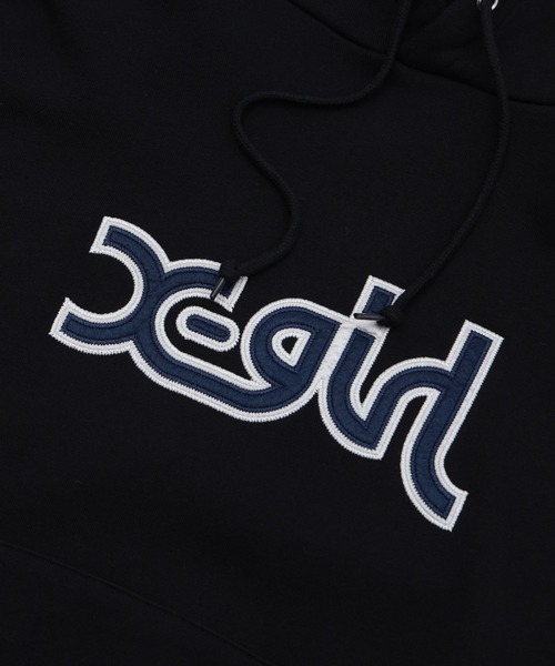 X-girl(エックスガール)の「MILLS LOGO LAYERED PATCH SWEAT HOODIE(パーカー・レディース・パープル/アッシュ/ブラック・S/M/L)」の10枚目の写真