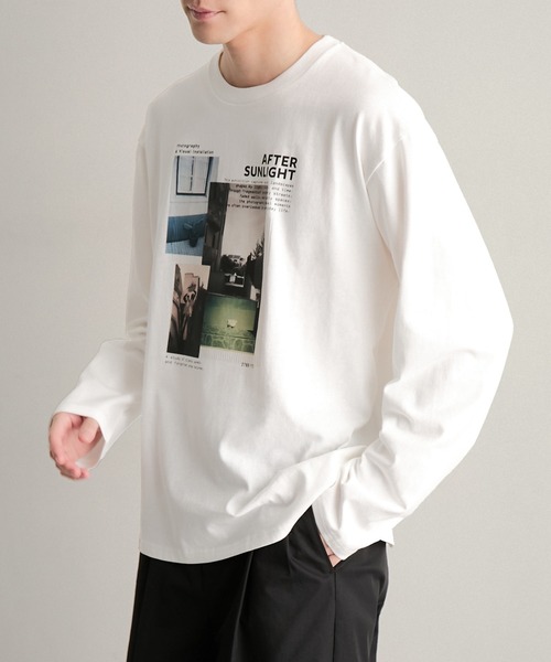 MONO-MART（モノマート）の「アソート フィルムフォトグラフィック プリント オーバーサイズ スリットロンT（Tシャツ/カットソー・メンズ・ホワイト/ホワイト系/モカ/ホワイト系1/スミクロ/ブラック・S/L/M）」の3枚目の写真