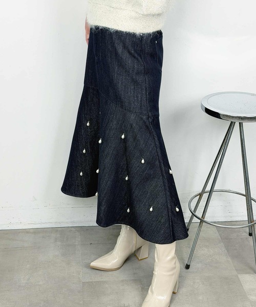 PICCIN PERLA(ピッチンペルラ)の「ティアドロップパールマーメイドデニムスカート(デニムスカート・レディース・ブルー・M)」の8枚目の写真