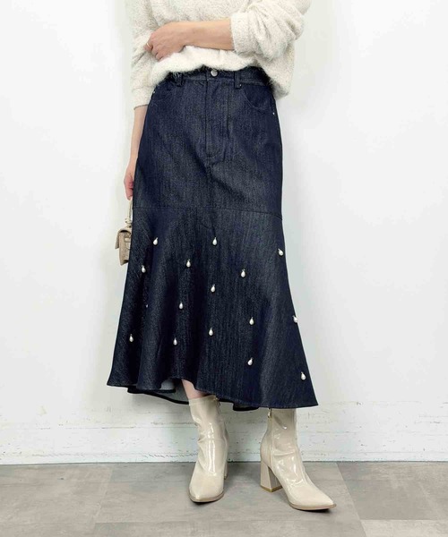 PICCIN PERLA(ピッチンペルラ)の「ティアドロップパールマーメイドデニムスカート(デニムスカート・レディース・ブルー・M)」の9枚目の写真