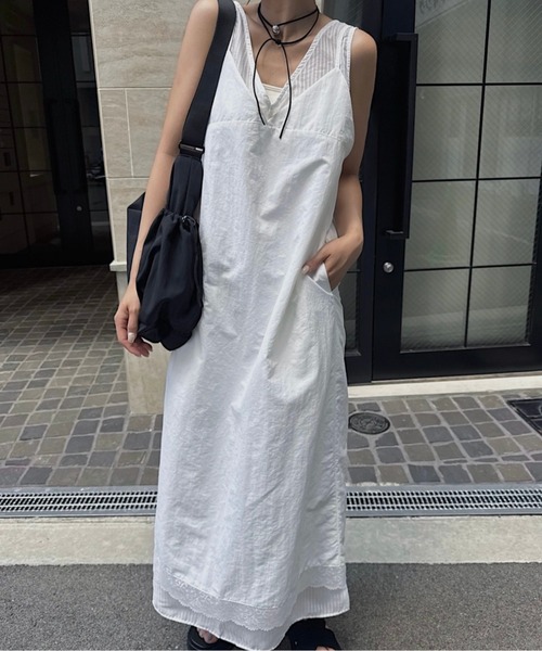 nananamoe(ナナナモエ)の「sheer stripe lace fabric nylon OP / シアーストライプレースファブリックナイロンワンピース(ワンピース・レディース・ブラック/ホワイト・FREE)」の1枚目の写真
