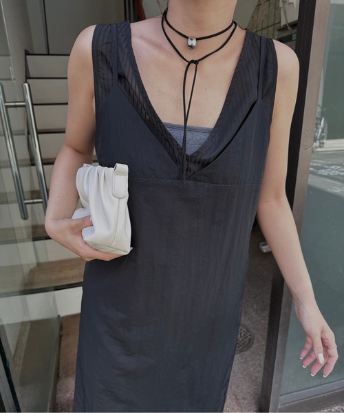nananamoe(ナナナモエ)の「sheer stripe lace fabric nylon OP / シアーストライプレースファブリックナイロンワンピース(ワンピース・レディース・ブラック/ホワイト・FREE)」の4枚目の写真