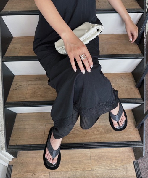 nananamoe(ナナナモエ)の「sheer stripe lace fabric nylon OP / シアーストライプレースファブリックナイロンワンピース(ワンピース・レディース・ブラック/ホワイト・FREE)」の9枚目の写真