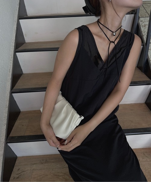 nananamoe(ナナナモエ)の「sheer stripe lace fabric nylon OP / シアーストライプレースファブリックナイロンワンピース(ワンピース・レディース・ブラック/ホワイト・FREE)」の12枚目の写真