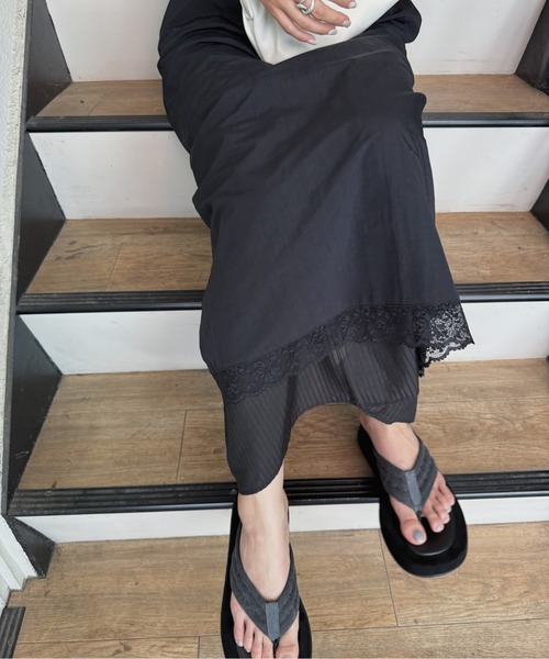 nananamoe(ナナナモエ)の「sheer stripe lace fabric nylon OP / シアーストライプレースファブリックナイロンワンピース(ワンピース・レディース・ブラック/ホワイト・FREE)」の15枚目の写真
