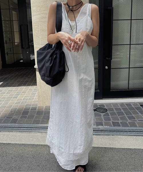 nananamoe(ナナナモエ)の「sheer stripe lace fabric nylon OP / シアーストライプレースファブリックナイロンワンピース(ワンピース・レディース・ブラック/ホワイト・FREE)」の21枚目の写真