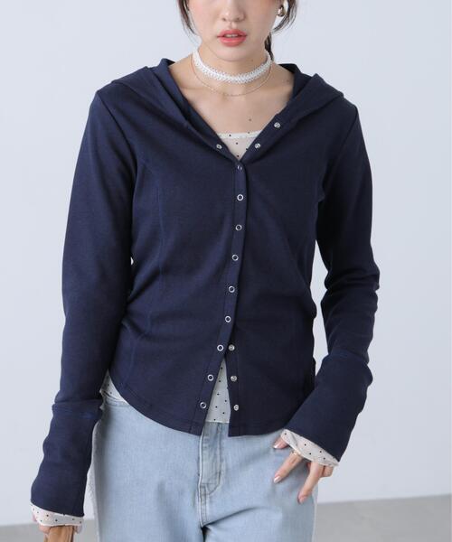 FREE'S MART(フリーズマート)の「テレコドットボタンフーディーカーディガン(Tシャツ/カットソー・レディース・グレー系その他/パープル系その他/ホワイト/ネイビー・FREE)」の3枚目の写真