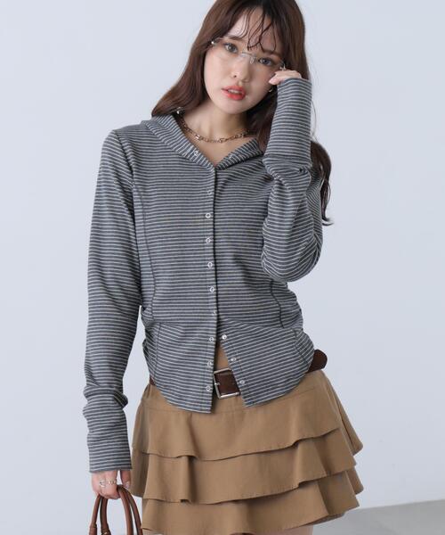 FREE'S MART(フリーズマート)の「テレコドットボタンフーディーカーディガン(Tシャツ/カットソー・レディース・グレー系その他/パープル系その他/ホワイト/ネイビー・FREE)」の12枚目の写真