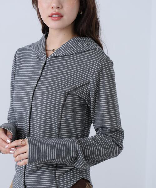 FREE'S MART(フリーズマート)の「テレコドットボタンフーディーカーディガン(Tシャツ/カットソー・レディース・グレー系その他/パープル系その他/ホワイト/ネイビー・FREE)」の18枚目の写真