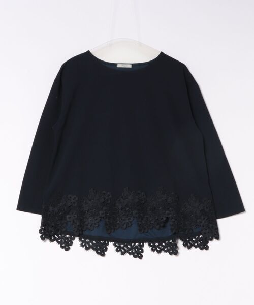 BELLUNA PLUS（ベルーナ）の「一枚で華やぐ裾レースプルオーバー（Tシャツ/カットソー・レディース・ワイン/ネイビー/アイボリー・MEDIUM/LARGE/X-LARGE）」の2枚目の写真