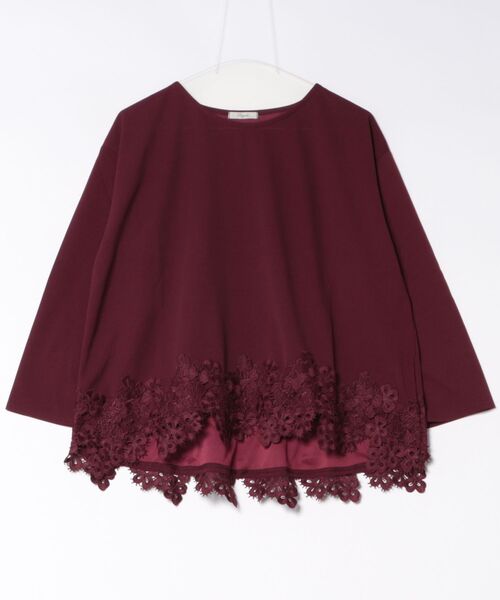 BELLUNA PLUS（ベルーナ）の「一枚で華やぐ裾レースプルオーバー（Tシャツ/カットソー・レディース・ワイン/ネイビー/アイボリー・MEDIUM/LARGE/X-LARGE）」の3枚目の写真