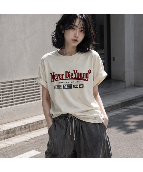 GRAVER ORDINARY（グレイバーオーディナリー）の「[ODNR UNISEX]ネイバー ダイ ヤング 半袖Tシャツ_WHITE（Tシャツ/カットソー・レディース・ホワイト/ブラック/サンドベージュ/ネイビー・SMALL/MEDIUM/LARGE）」の3枚目の写真