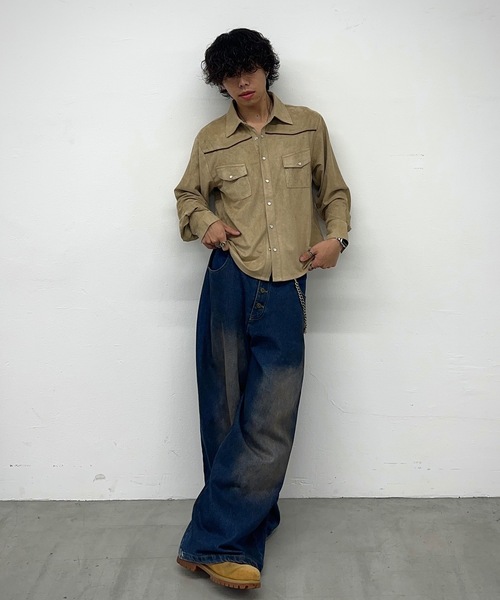 MandO(エムオー)(エムオー)の「【ユニセックス】フェイクスエードパイピングウエスタンシャツ(シャツ/ブラウス・メンズ・レッド/チャコールグレー/ブラック/ベージュ/ダークブラウン・MEDIUM/LARGE)」の13枚目の写真