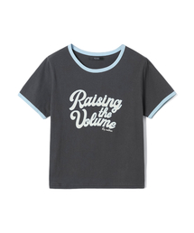 女性 英文 アートワーク リンガーTシャツ (CH-GREY) (HC5STA9)
