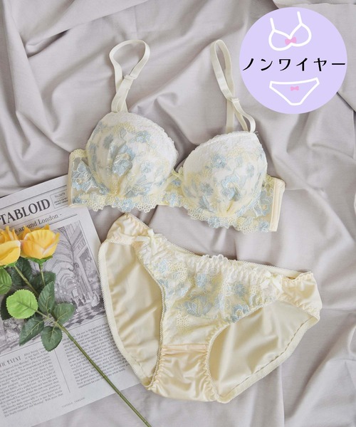 【ノンワイヤー/ラクして整う！ストレスフリーで上品なフィット感♪】上下セット/M-LL/ファンシーフラワー