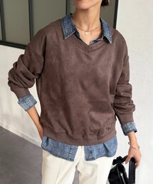 Vネックスエードプルオーバー