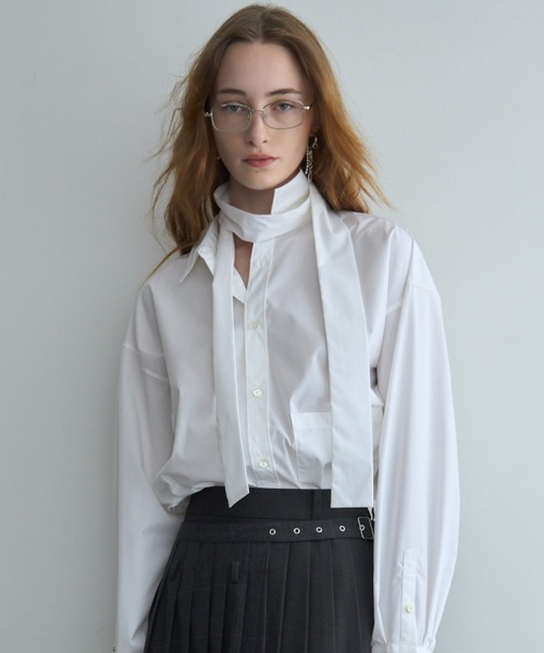 JOSE MOON（ジョゼムーン）の「REPOS OVER BOWTIE SHIRT/リポスオーバーボウタイシャツ（シャツ/ブラウス・レディース・ピンク/ホワイト/サックスブルー/ブルー系その他・FREE）」の2枚目の写真