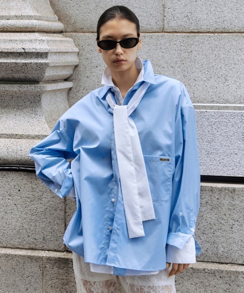JOSE MOON（ジョゼムーン）の「REPOS OVER BOWTIE SHIRT/リポスオーバーボウタイシャツ（シャツ/ブラウス・レディース・ピンク/ホワイト/サックスブルー/ブルー系その他・FREE）」の3枚目の写真