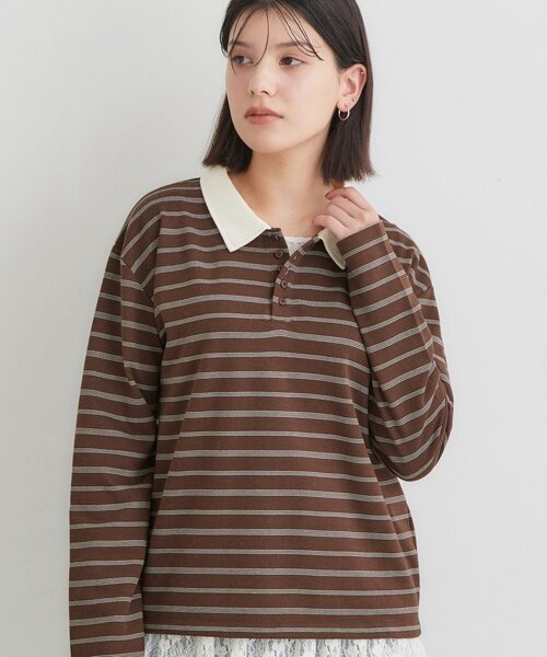 THE SHOP TK (ザ ショップ ティーケー )の「ボーダーポロシャツ(ポロシャツ・レディース・チャコール/ダークブラウン系2/ワイン系4・13/12)」の2枚目の写真