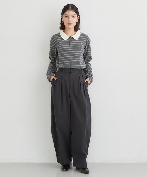 THE SHOP TK (ザ ショップ ティーケー )の「ボーダーポロシャツ(ポロシャツ・レディース・チャコール/ダークブラウン系2/ワイン系4・13/12)」の13枚目の写真