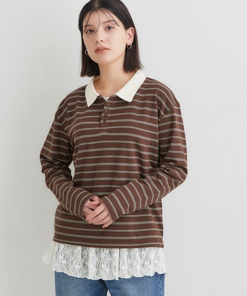 THE SHOP TK (ザ ショップ ティーケー )の「ボーダーポロシャツ(ポロシャツ・レディース・チャコール/ダークブラウン系2/ワイン系4・13/12)」の15枚目の写真