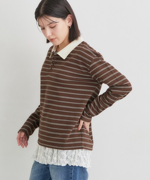 THE SHOP TK (ザ ショップ ティーケー )の「ボーダーポロシャツ(ポロシャツ・レディース・チャコール/ダークブラウン系2/ワイン系4・13/12)」の16枚目の写真
