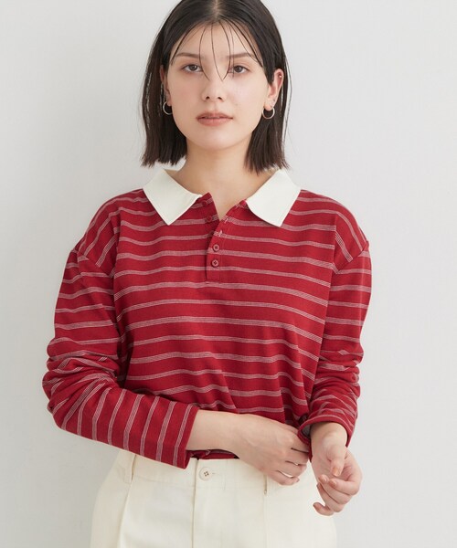THE SHOP TK (ザ ショップ ティーケー )の「ボーダーポロシャツ(ポロシャツ・レディース・チャコール/ダークブラウン系2/ワイン系4・13/12)」の19枚目の写真
