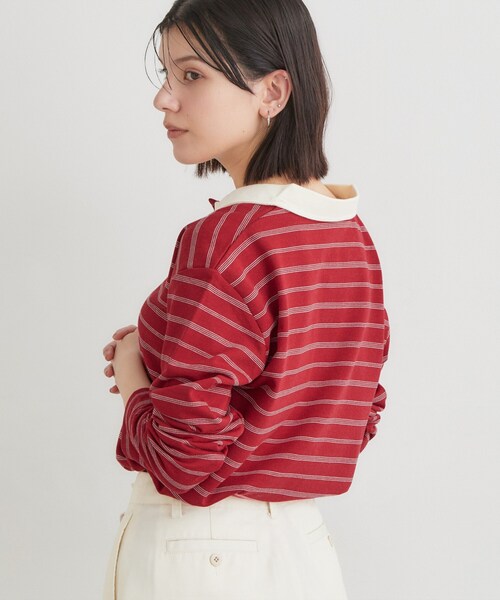 THE SHOP TK (ザ ショップ ティーケー )の「ボーダーポロシャツ(ポロシャツ・レディース・チャコール/ダークブラウン系2/ワイン系4・13/12)」の20枚目の写真