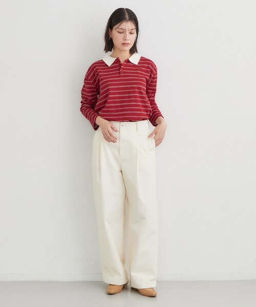 THE SHOP TK (ザ ショップ ティーケー )の「ボーダーポロシャツ(ポロシャツ・レディース・チャコール/ダークブラウン系2/ワイン系4・13/12)」の4枚目の写真
