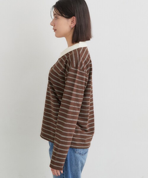 THE SHOP TK (ザ ショップ ティーケー )の「ボーダーポロシャツ(ポロシャツ・レディース・チャコール/ダークブラウン系2/ワイン系4・13/12)」の7枚目の写真