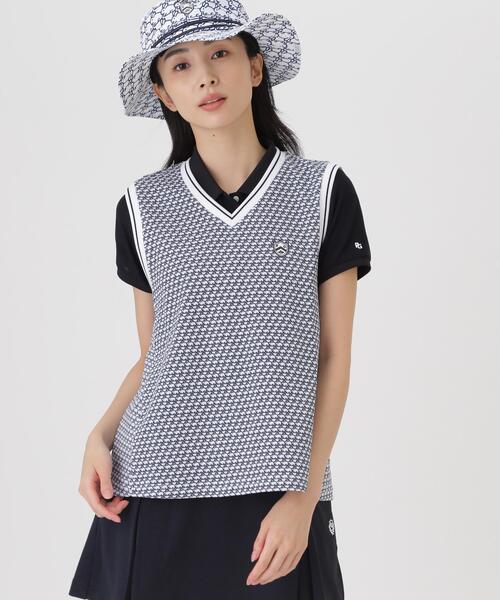 PEARLY GATES(パーリーゲイツ)の「【PEARLY GATES】メッシュアンドメッシュVネックベスト <もちうさぎ柄> (WOMENS)(ベスト・レディース・ホワイト系その他・MEDIUM/LARGE/SMALL)」の1枚目の写真