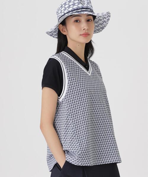 PEARLY GATES(パーリーゲイツ)の「【PEARLY GATES】メッシュアンドメッシュVネックベスト <もちうさぎ柄> (WOMENS)(ベスト・レディース・ホワイト系その他・MEDIUM/LARGE/SMALL)」の2枚目の写真