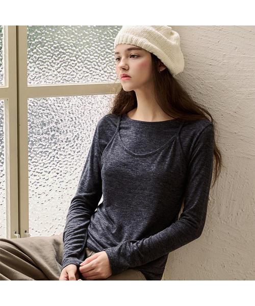 LUSIDA(ルシダ)の「レイヤードホルターネックノースリーブトップ_3カラー(Tシャツ/カットソー・レディース・アイボリー/チャコール/ブラック・FREE)」の3枚目の写真
