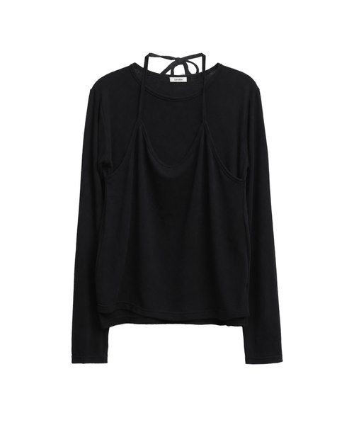 LUSIDA(ルシダ)の「レイヤードホルターネックノースリーブトップ_3カラー(Tシャツ/カットソー・レディース・アイボリー/チャコール/ブラック・FREE)」の2枚目の写真