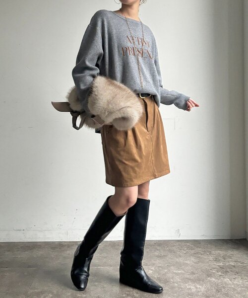 DouDou(ドゥドゥ)の「フロッキープリントニット(ニット/セーター・レディース・グレー/ブラック/グレイッシュベージュ・FREE)」の19枚目の写真