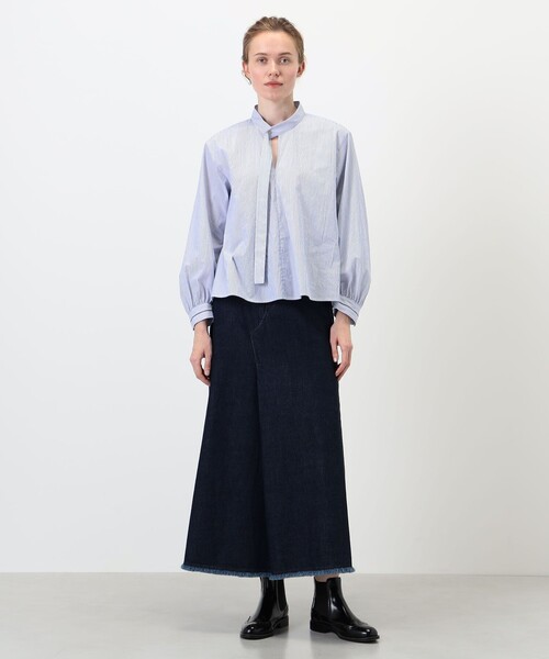 MACPHEE(マカフィー)の「コットンコード タイブラウス(シャツ/ブラウス・レディース・ホワイト/ライトブルー/ブルー・36)」の4枚目の写真