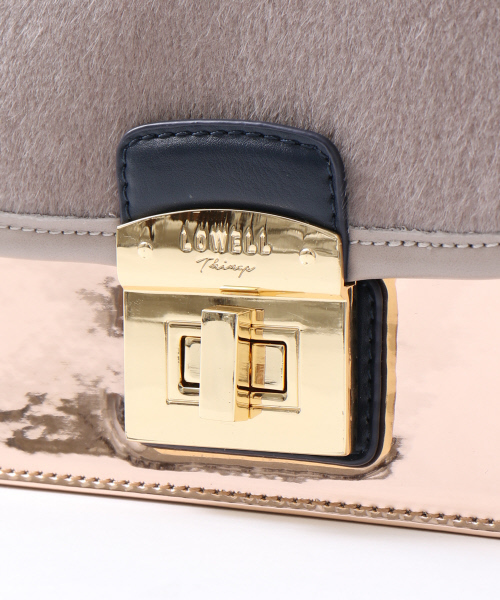 LOWELL things（ロウェル　シングス）の「メタリックスクエアミニショルダー（ショルダーバッグ・レディース・ネイビー/ベージュ・FREE）」の5枚目の写真