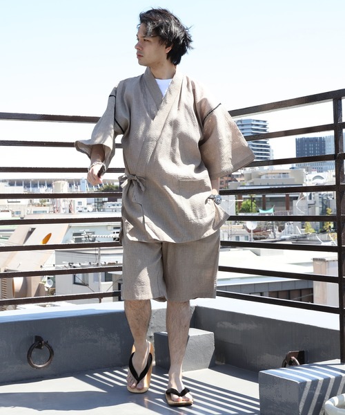 ８(eight)（エイト）の「甚平 上下セット コットン 麻 涼しい（浴衣・メンズ・D/E/F/B/G/I/C/A/H/L/K/J/O/M/N・X-LARGE/MEDIUM/LARGE）」の2枚目の写真