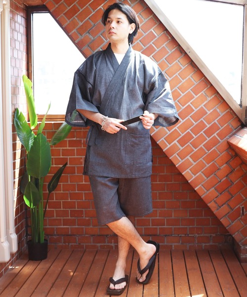 ８(eight)（エイト）の「甚平 上下セット コットン 麻 涼しい（浴衣・メンズ・D/E/F/B/G/I/C/A/H/L/K/J/O/M/N・X-LARGE/MEDIUM/LARGE）」の4枚目の写真