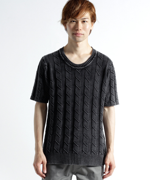 MONO-MART（モノマート）の「バイオウォッシュ加工リンクスケーブル編み/深クルーネックニット（ニット/セーター・メンズ・ベージュ/ネイビー/ライトインディゴブルー/ブラック/サックスブルー/オフホワイト・L/M）」の16枚目の写真