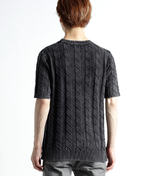 MONO-MART（モノマート）の「バイオウォッシュ加工リンクスケーブル編み/深クルーネックニット（ニット/セーター・メンズ・ベージュ/ネイビー/ライトインディゴブルー/ブラック/サックスブルー/オフホワイト・L/M）」の18枚目の写真