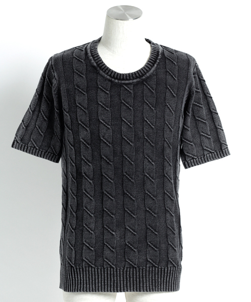 MONO-MART（モノマート）の「バイオウォッシュ加工リンクスケーブル編み/深クルーネックニット（ニット/セーター・メンズ・ベージュ/ネイビー/ライトインディゴブルー/ブラック/サックスブルー/オフホワイト・L/M）」の9枚目の写真