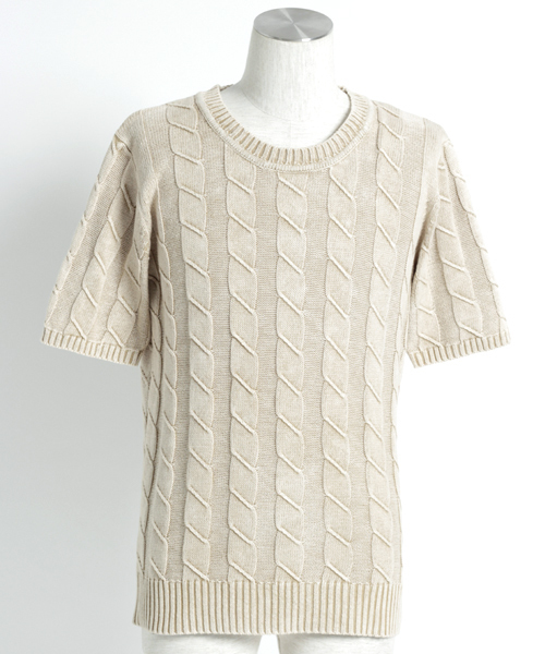 MONO-MART（モノマート）の「バイオウォッシュ加工リンクスケーブル編み/深クルーネックニット（ニット/セーター・メンズ・ベージュ/ネイビー/ライトインディゴブルー/ブラック/サックスブルー/オフホワイト・L/M）」の10枚目の写真