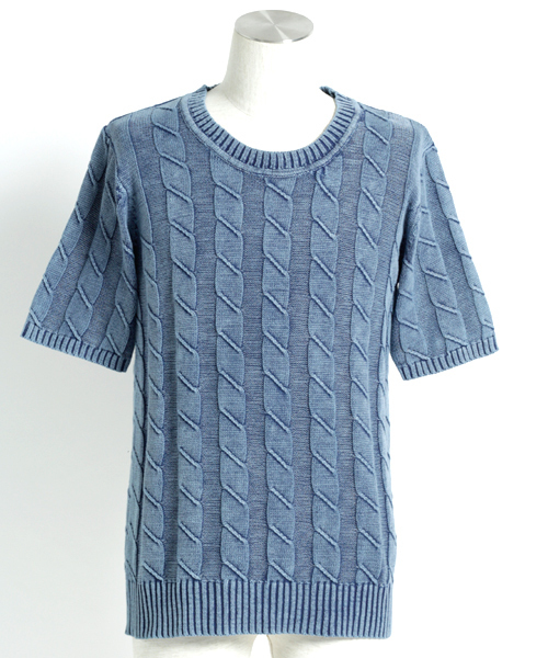 MONO-MART（モノマート）の「バイオウォッシュ加工リンクスケーブル編み/深クルーネックニット（ニット/セーター・メンズ・ベージュ/ネイビー/ライトインディゴブルー/ブラック/サックスブルー/オフホワイト・L/M）」の11枚目の写真