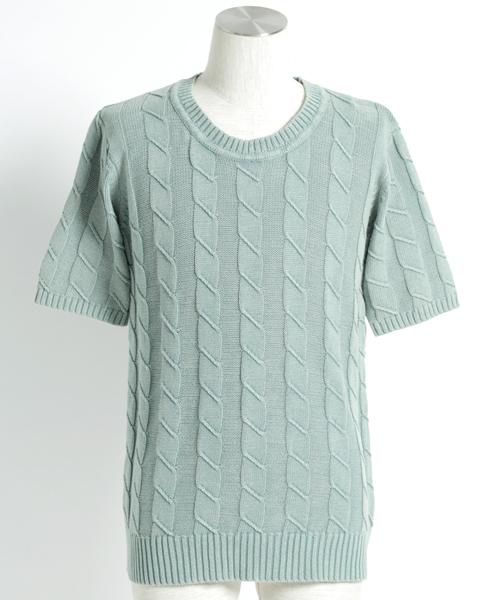 MONO-MART（モノマート）の「バイオウォッシュ加工リンクスケーブル編み/深クルーネックニット（ニット/セーター・メンズ・ベージュ/ネイビー/ライトインディゴブルー/ブラック/サックスブルー/オフホワイト・L/M）」の12枚目の写真