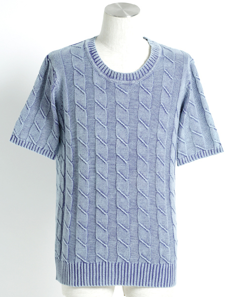 MONO-MART（モノマート）の「バイオウォッシュ加工リンクスケーブル編み/深クルーネックニット（ニット/セーター・メンズ・ベージュ/ネイビー/ライトインディゴブルー/ブラック/サックスブルー/オフホワイト・L/M）」の13枚目の写真